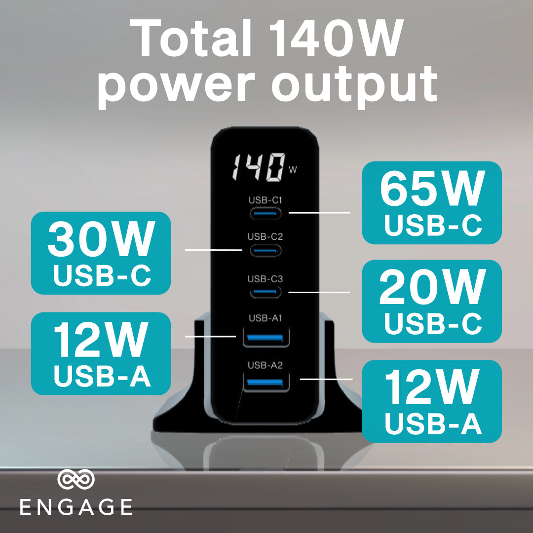 Engage 140W 5 Ports Desktop USB HUB/ Charger-BG5J