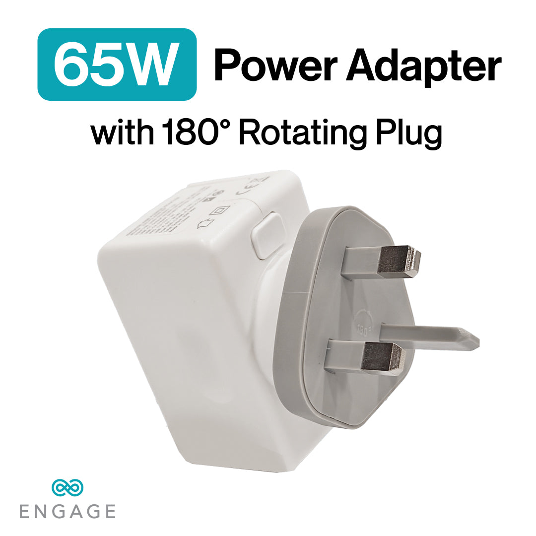 Engage 65W Dual USB-C + USB-A Power Adapter With 180 Degree Rotating Plug