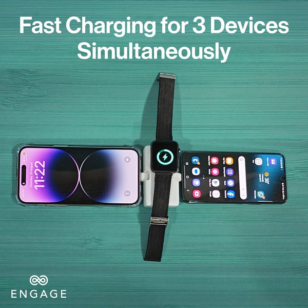 Engage Portable Dual Port Lightning/USB-C & Watch Charging Power bank (5000mAh)-BK