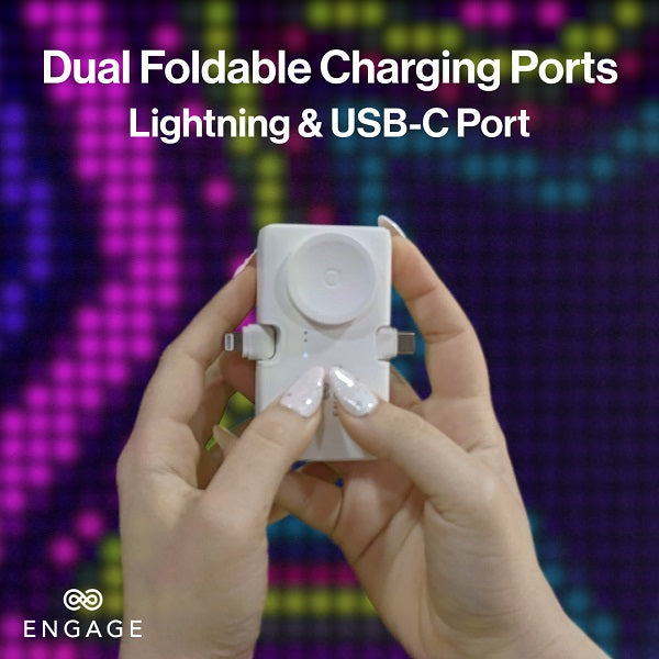 Engage Portable Dual Port Lightning/USB-C & Watch Charging Power bank (5000mAh)-BK