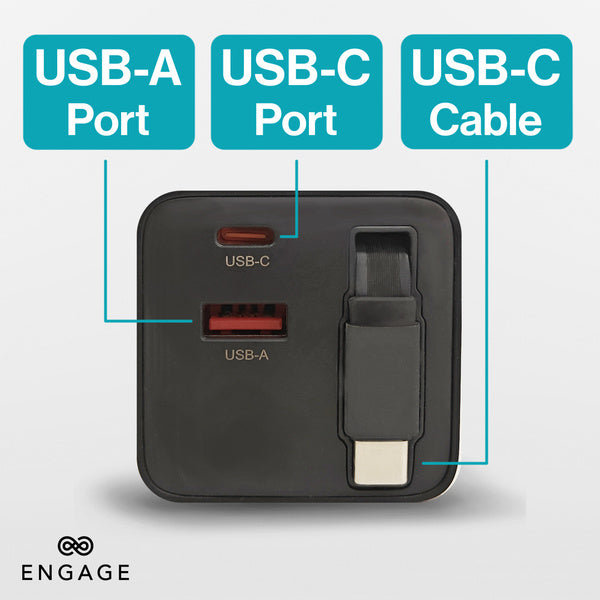 ENGAGE DUAL PORT C+A 65W GAN POWER ADAPTER W/USB-C CABLE