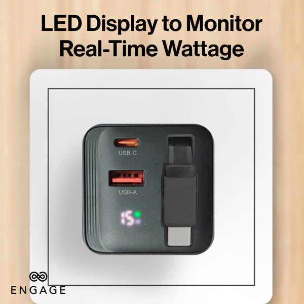 ENGAGE DUAL PORT C+A 65W GAN POWER ADAPTER W/USB-C CABLE