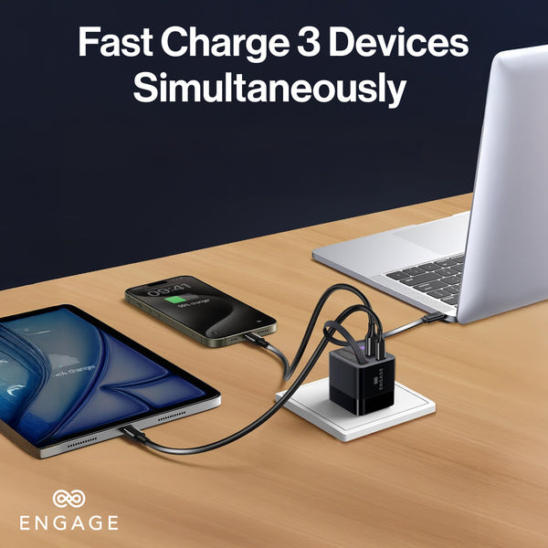 ENGAGE DUAL PORT C+A 65W GAN POWER ADAPTER W/USB-C CABLE