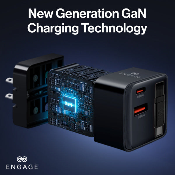 ENGAGE DUAL PORT C+A 65W GAN POWER ADAPTER W/USB-C CABLE