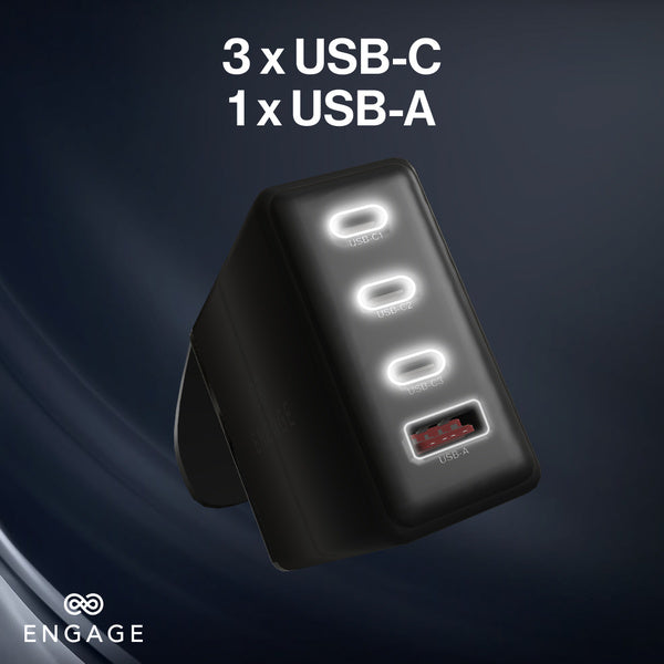 Engage 100W Power Adapter With Interchangeable Uk/Eu Plug & 4 Ports
