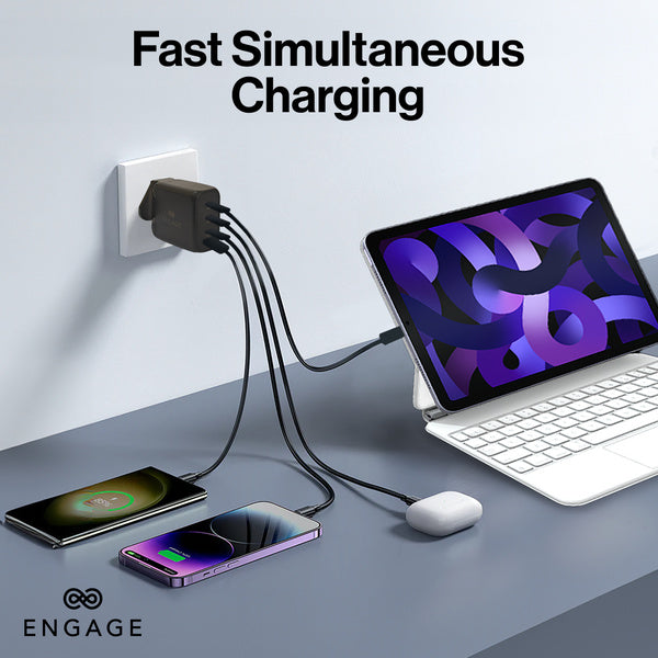 Engage 100W Power Adapter With Interchangeable Uk/Eu Plug & 4 Ports
