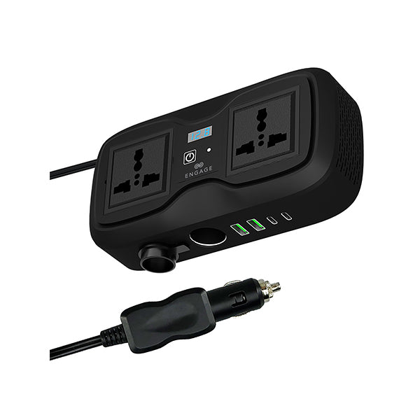Engage 200W Portable Car Inverter with Dual AC Sockets and 4 Ports