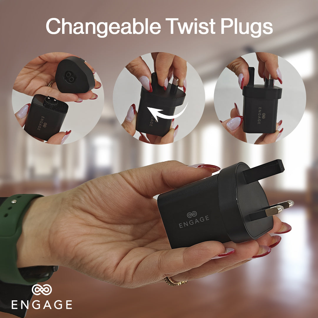 Engage Dual Port 30W GaNII PD Fast Adapter/Charger with Interchangeable Adapter