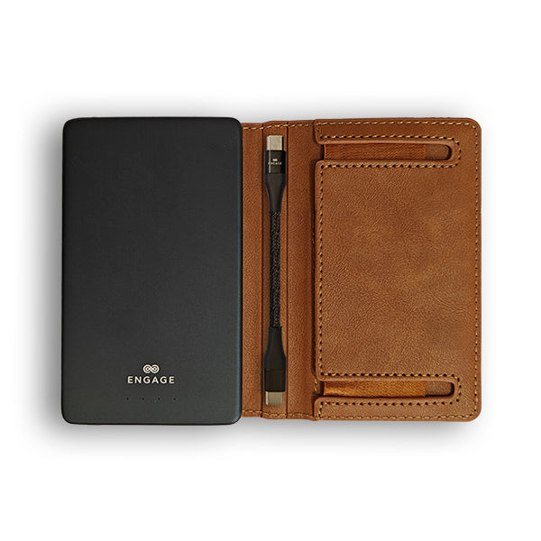 Engage 5000 mAh Magnetic Power bank Wallet (Light Brown)