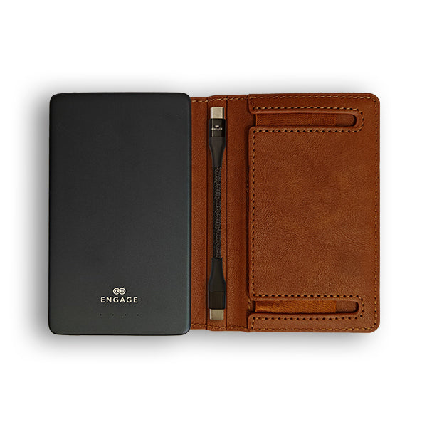 Engage 5000 mAh Magnetic Power bank Wallet (Dark Brown)