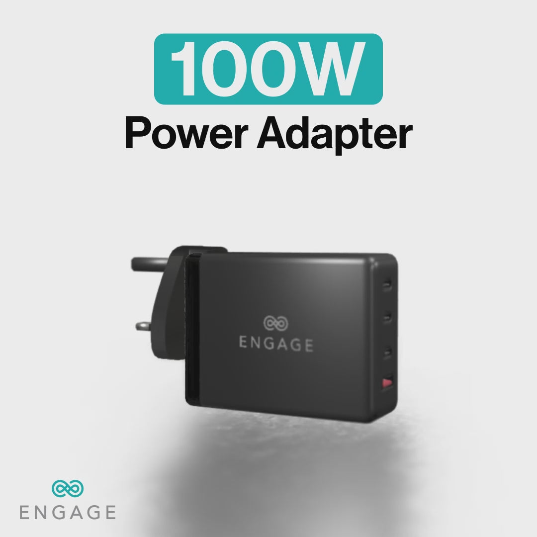 Engage 100W Power Adapter With Interchangeable Uk/Eu Plug & 4 Ports