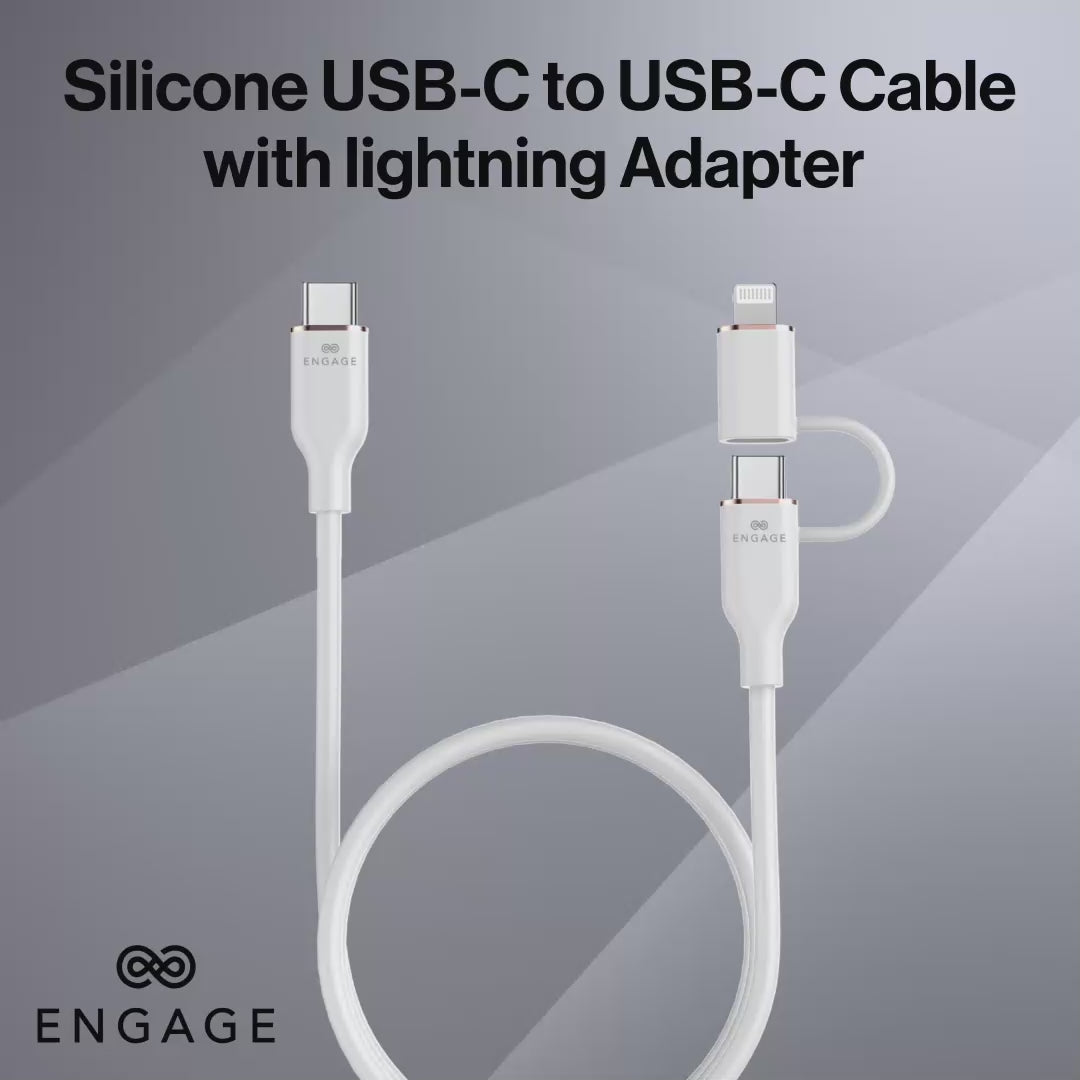 Engage Super Soft Silicone USB-C To USB-C Cable With Lightning Adapter (Black)
