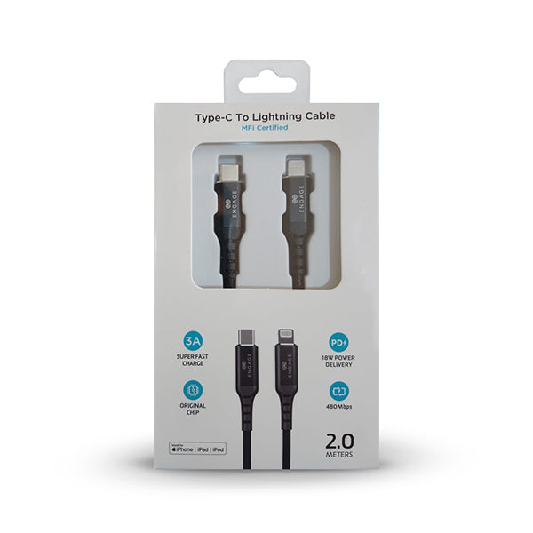 Engage PD 18W Fast Charging MFI certified Type-C to Lightning Cable 2 meters -Black